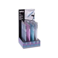 Apli Portaminas Colores Metalicos - 0.7mm - Textura Soft - Capuchon y Goma de Borrar de Metal - 20 Unidades en Expositor