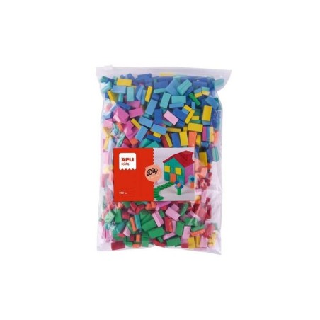 Apli Kids Borsa da 700 Mattoncini in Gomma EVA - Dimensioni 20x10x5mm - Colori Assortiti