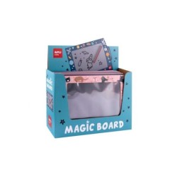 Espositore Apli con 24 lavagne magiche con penna - Disegni di gatti e sistema solare - Né sbavature né spese