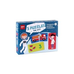 Apli Set di 3 Puzzle: Trasporti, Professioni e Numeri - 24 Pezzi per Puzzle, 72 Pezzi Totali - Dimensioni 7 x 7 cm
