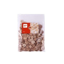 Borsa Apli Kids da 400 bottoni in legno naturale - Dimensioni 10 mm, 15 mm, 20 mm, 25 mm, 30 mm