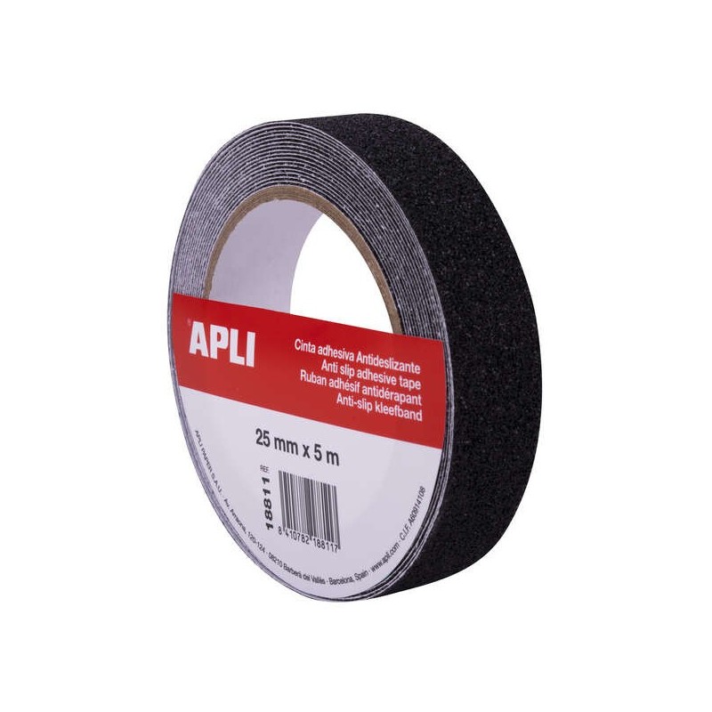 Nastro antiscivolo Apli 25 mm x 5 m - Resistente all'acqua e all'usura - Facile da tagliare e applicare - Nero Nastro antiscivolo Apli 25 mm x 5 m - Resistente all'acqua e all'usura - Facile da tagliare e applicare - Nero