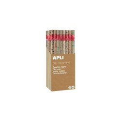Apli Expositor de 55 Rollos de Papel Regalo Kraft Fun - 11 Rollos por Color - Medidas del Rollo 0.70x2m - 5 Diseños