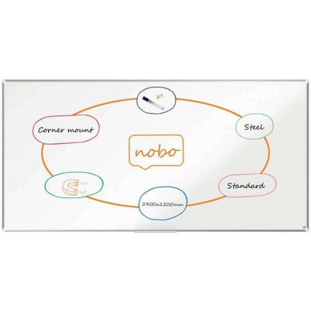 Lavagna magnetica Nobo Premium Plus in acciaio laccato 2400x1200 mm - Montaggio ad angolo - Bianca
