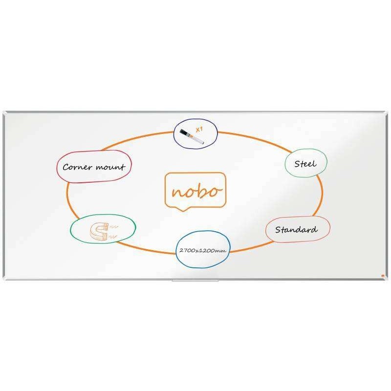 Nobo Premium Plus Pizarra Magnetica de Acero Lacado 2700x1200mm - Montaje en Esquinas - Blanco Nobo Premium Plus Pizarra Magnetica de Acero Lacado 2700x1200mm - Montaje en Esquinas - Blanco