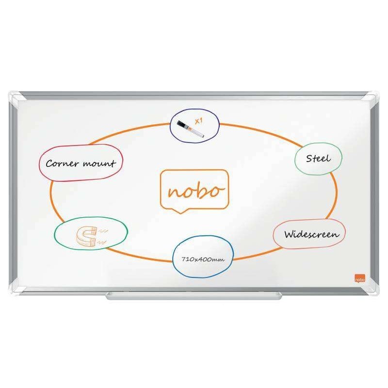 Nobo Premium Plus Pizarra Magnetica de Acero Lacado Panoramica 710x400mm - Montaje en Esquina - Blanco Nobo Premium Plus Pizarra Magnetica de Acero Lacado Panoramica 710x400mm - Montaje en Esquina - Blanco