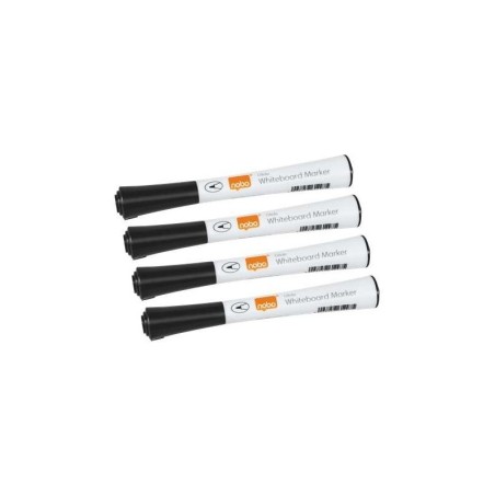 Nobo Pack de 4 Rotuladores para Pizarra Blanca - Punta Fina 1mm - Tinta con Poco Olor - Color Negro