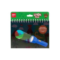 Apli Look & Find Dinosaurios Bloc de 6 Laminas para Buscar Objetos con Linterna Magica