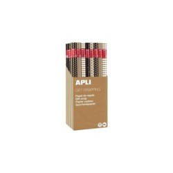 Espositore Apli da 55 rotoli di carta regalo Kraft in bianco e nero - 11 rotoli per colore - Misure rotolo 0,70x2 m - 5 disegni