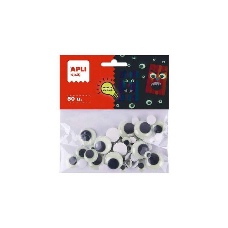 Apli Kids Confezione da 50 Occhi Mobili Rotondi Adesivi - Si Illuminano al Buio - Dimensioni 8 mm, 10 mm, 15 mm, 20 mm Apli Kids Confezione da 50 Occhi Mobili Rotondi Adesivi - Si Illuminano al Buio - Dimensioni 8 mm, 10 mm, 15 mm, 20 mm