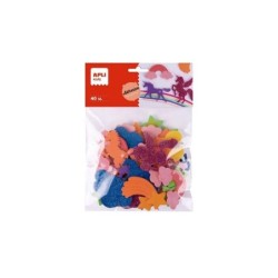 Apli Kids Borsa da 40 Sagome Adesive in Gomma EVA - 8 Disegni Diversi - Misure da 3 a 6 cm - Colori Assortiti