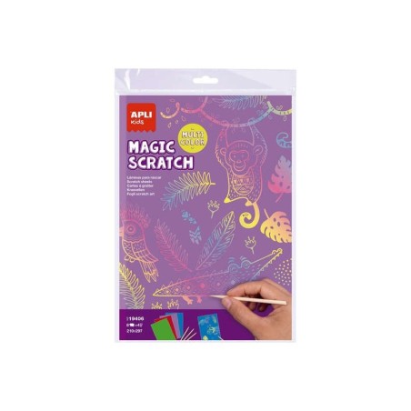 Apli Magic Scratch Colores Pack de 8 Laminas para Rascar - Medidas 210 x 297mm - Colores Surtidos