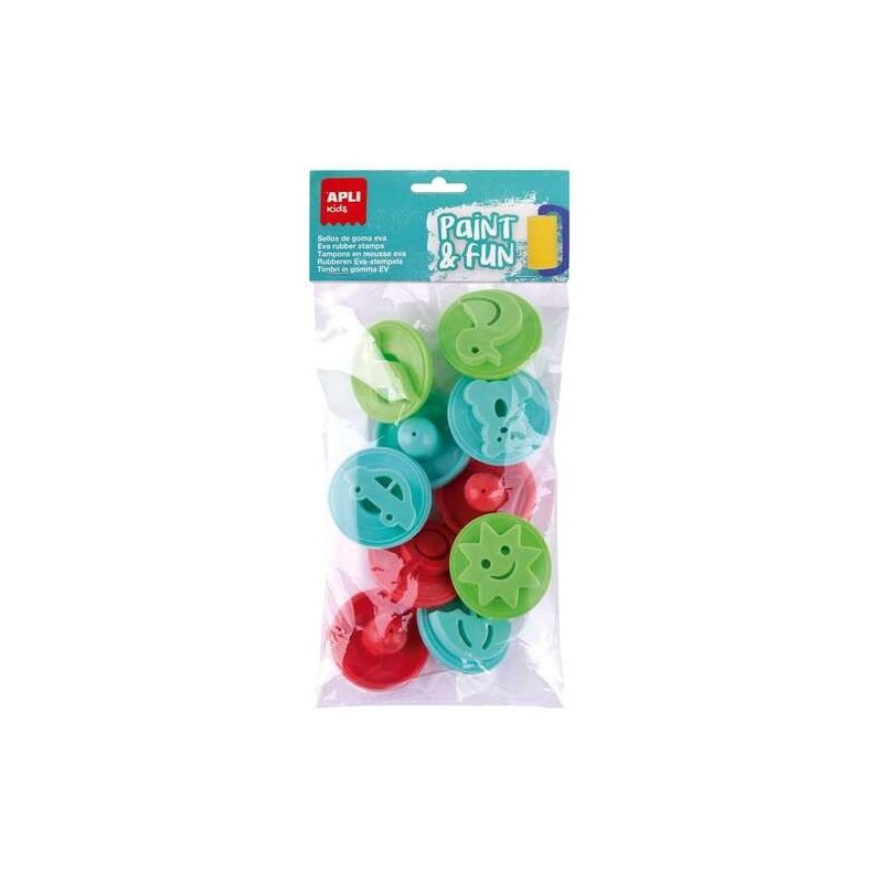 Apli Kids Paint & Fun Confezione da 10 timbri in gomma EVA per timbratura - Con manico in plastica - Forme e colori assortit Apli Kids Paint & Fun Confezione da 10 timbri in gomma EVA per timbratura - Con manico in plastica - Forme e colori assortit