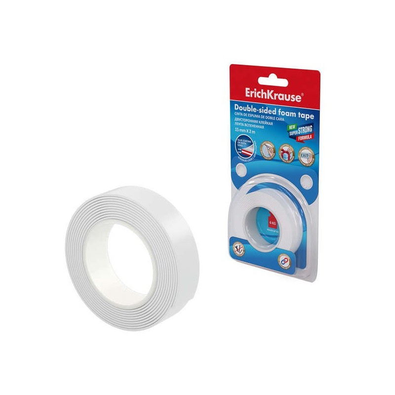 Nastro biadesivo a base di schiuma Erichkrause - 1mmx15mmx2m - Colore trasparente Nastro biadesivo a base di schiuma Erichkrause - 1mmx15mmx2m - Colore trasparente