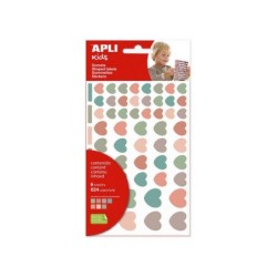 Apli Kids Bolsa de 624 Gomets Corazones Nordik - Adhesivo Removible - Tamaños y Colores Surtidos