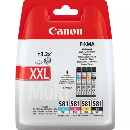 Confezione da 4 cartucce d'inchiostro originali Canon CLI581XXL - 1998C005