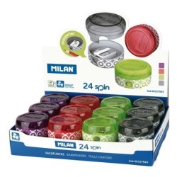 Milan Spin Espositore da 24 Temperamatite con Deposito - Lama in Acciaio - Colori Assortiti