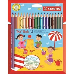 Stabilo Trio Confezione Spessa da 18 Matite Colorate - Mina da 4,2 mm - Forma Triangolare - Colori Assortiti