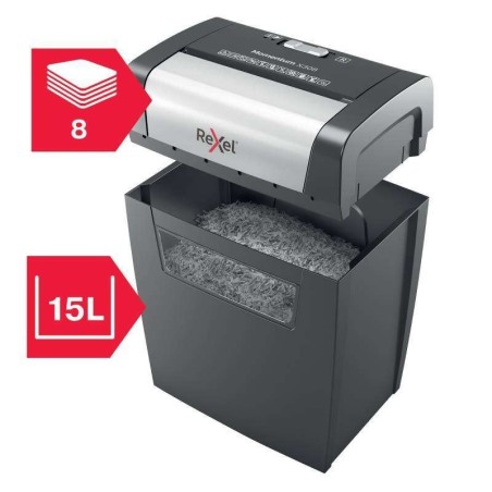 Distruggidocumenti Rexel Momentum x308 - Taglio coriandoli 5x42 mm - Funzionamento ininterrotto 3 minuti - Nero