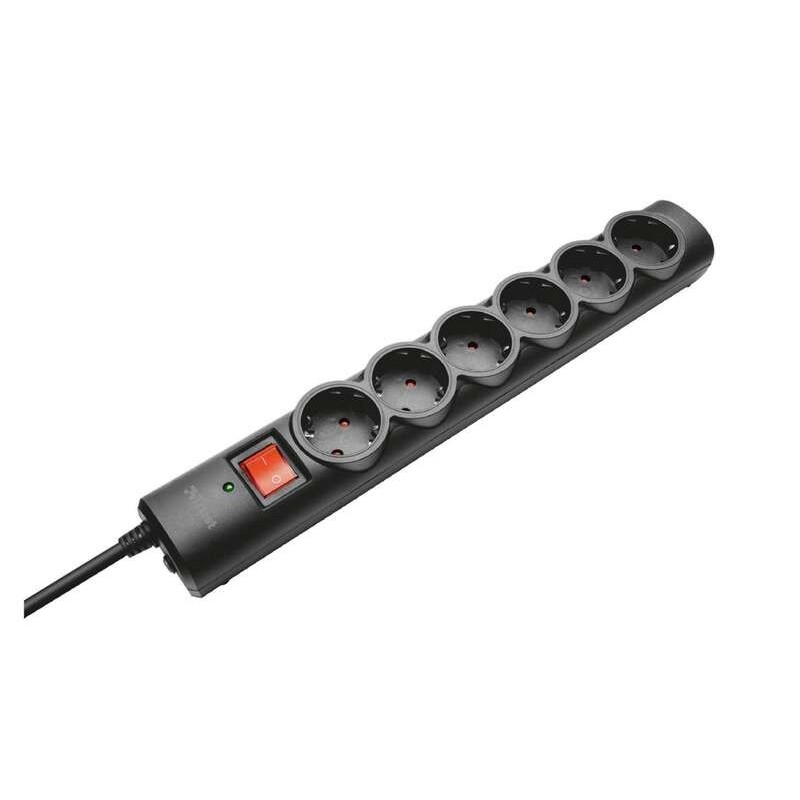Trust 21059 Regleta de 6 Tomas + Proteccion Surge Negra Trust 21059 Regleta de 6 Tomas + Proteccion Surge Negra