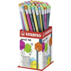 Stabilo Pencil 2160 Display da 72 matite con gomma - Mina HB da 2,2 mm - Forma esagonale - Colori assortiti