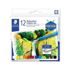 Staedtler Crayones Acuarelables 223 Pack de 12 Lapices de Cera - Facil de Mezclar - Extremadamente Opacos - Colores Surtidos