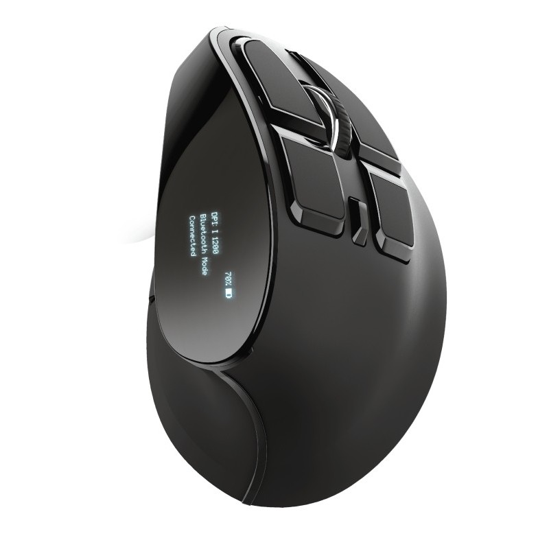 Mouse ergonomico wireless ricaricabile Trust Voxx 2400 dpi - 8 pulsanti - Schermo LED - Utilizzo per destrimani - Colore nero Mouse ergonomico wireless ricaricabile Trust Voxx 2400 dpi - 8 pulsanti - Schermo LED - Utilizzo per destrimani - Colore nero