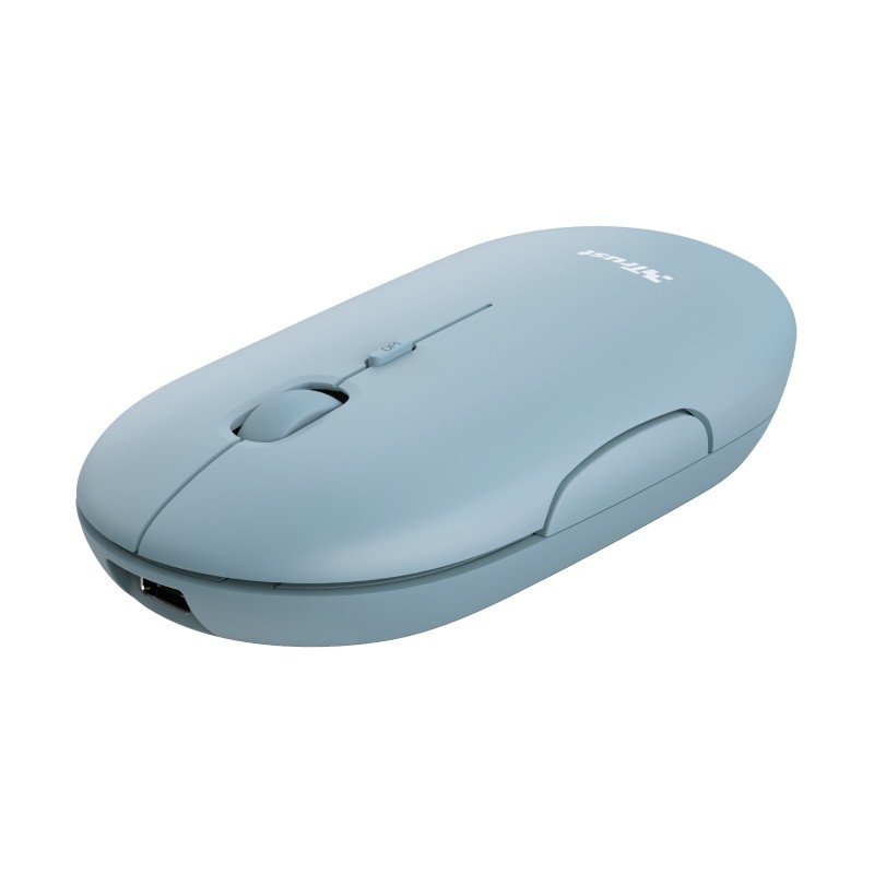 Mouse Wireless Ricaricabile Trust Puck 1600 dpi - 3 Pulsanti Silenziosi - Ultra Sottile - Uso Ambidestro - Colore Blu Mouse Wireless Ricaricabile Trust Puck 1600 dpi - 3 Pulsanti Silenziosi - Ultra Sottile - Uso Ambidestro - Colore Blu