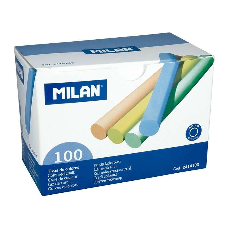 Milan Pack de 100 Tizas - Redondas - No Contienen Caseina - Colores Surtidos Milan Pack de 100 Tizas - Redondas - No Contienen Caseina - Colores Surtidos