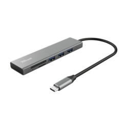 Trust Halyx Hub USB-C 3 Puertos USB-A + Lector de Tarjetas SD/MicroSD - Compatible con SDHC y SDXC - Hasta 5Gbps - Aluminio