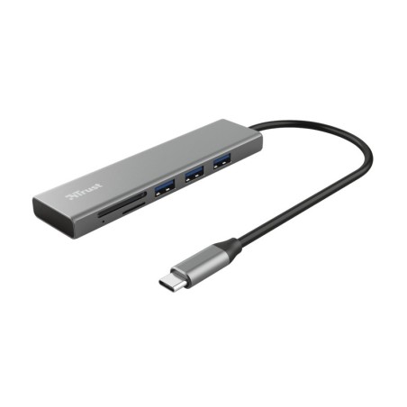 Trust Halyx Hub USB-C 3 Puertos USB-A + Lector de Tarjetas SD/MicroSD - Compatible con SDHC y SDXC - Hasta 5Gbps - Aluminio