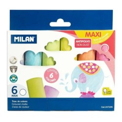 Milan Confezione da 6 Maxi Gessetti - Rotondi - Antipolvere - Non Contengono Caseina né Gesso - Colori Assortiti
