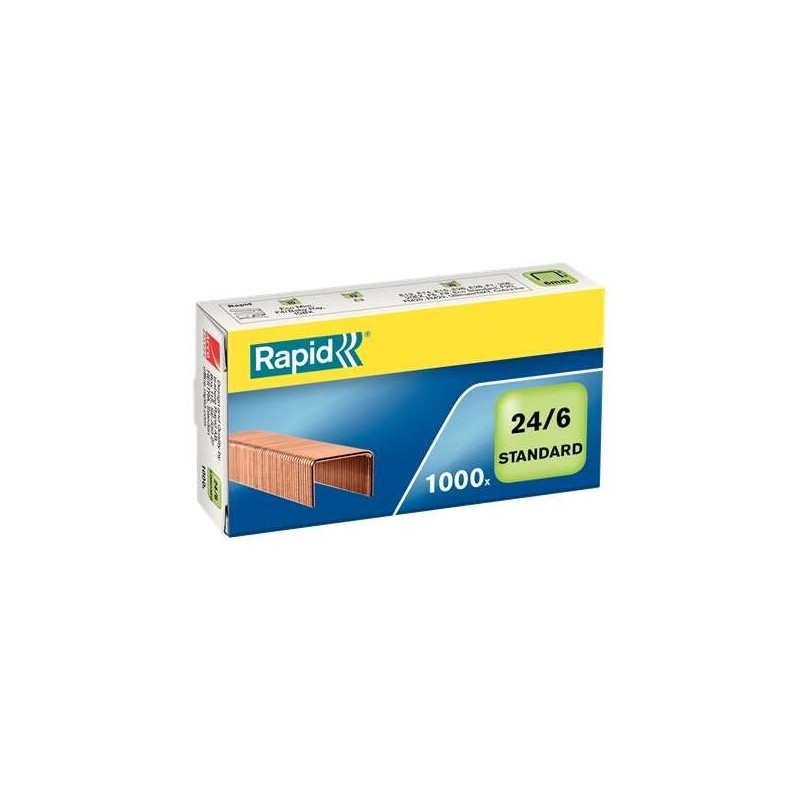 Rapid Confort Caja de 1000 Grapas 24/6 - Hasta 20 Hojas - Alambre Flexible Cobreado - Patilla de 6mm Rapid Confort Caja de 1000 Grapas 24/6 - Hasta 20 Hojas - Alambre Flexible Cobreado - Patilla de 6mm