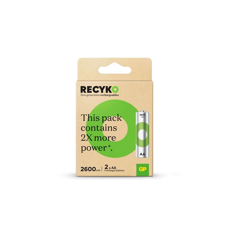 GP ReCyko Confezione da 2 batterie ricaricabili 2600 mAh AA 1,2 V - Pre-caricate - Ciclo di vita: fino a 1.000 volte GP ReCyko Confezione da 2 batterie ricaricabili 2600 mAh AA 1,2 V - Pre-caricate - Ciclo di vita: fino a 1.000 volte