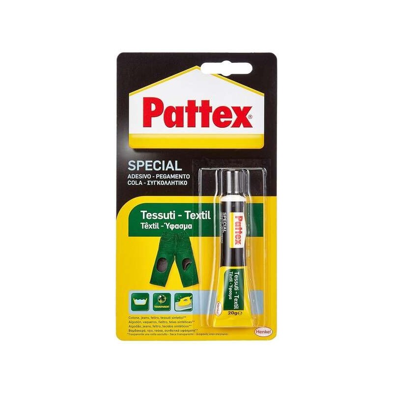 Colla Tessile Speciale Trasparente Pattex 20gr - Resistente al Lavaggio e alla Stiratura - Per tutti i tipi di Tessuti Colla Tessile Speciale Trasparente Pattex 20gr - Resistente al Lavaggio e alla Stiratura - Per tutti i tipi di Tessuti