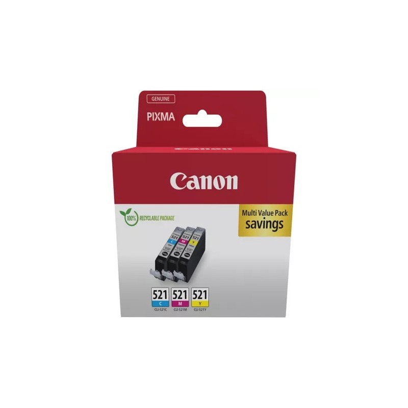 Canon CLI521 Confezione da 3 cartucce d'inchiostro originali - Ciano, Magenta, Giallo - 2934B015/2934B010 Canon CLI521 Confezione da 3 cartucce d'inchiostro originali - Ciano, Magenta, Giallo - 2934B015/2934B010