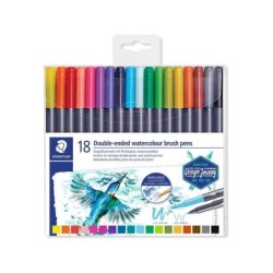 Staedtler 3001 Pack de 18 Rotuladores Acuarelables de Doble Punta - Colores Surtidos