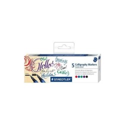 Staedtler 3002 Pack de 5 Rotuladores de Doble Punta para Caligrafia - Tinta Base de Agua - Colores Surtidos