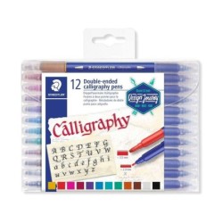 Staedtler 3005 Pack de 12 Rotuladores de Doble Punta para Caligrafia - Colores Surtidos
