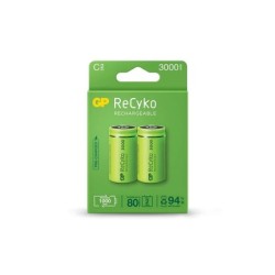 GP ReCyko Confezione da 2 Batterie Ricaricabili 3000mAh C 1,2V - Pre-Caricate - Ciclo di Vita: Fino a 1000 Volte