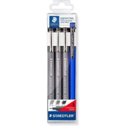 Staedtler Pigment Liner 308 Confezione da 3 Pennarelli Calibrati 0,2, 0,4 e 0,8mm + 1 Portamine 0,5mm - Asciugatura Rapida - Col