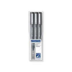 Staedtler Pigment Liner 308 Pack de 3 Rotuladores de Punta Fina - Punta Larga - Secado Rapido - Color Negro
