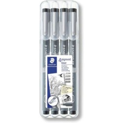 Staedtler Pigment Liner 308 Confezione da 4 pennarelli Punta Fine - Punta Lunga - Asciugatura Rapida - Colore Nero