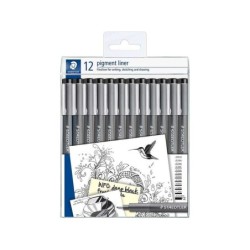 Staedtler Pigment Liner 308 Confezione da 12 pennarelli calibrati - Puntali di dimensioni assortite - Colore nero