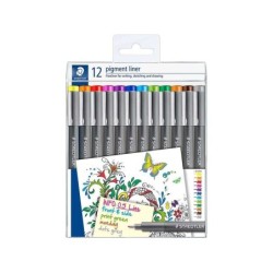 Staedtler Pigment Liner 308 Pack de 12 Rotuladores Calibrados - Trazo 0.5mm - Secado Rapido - Colores Surtidos