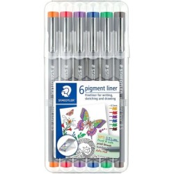 Staedtler Pigment Liner 308 Confezione da 6 pennarelli calibrati - Tratto 0,5 mm - Asciugatura rapida - Colori assortiti