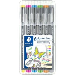 Staedtler Pigment Liner 308 Confezione da 6 pennarelli calibrati - Tratto 0,5 mm - Asciugatura rapida - Colori assortiti