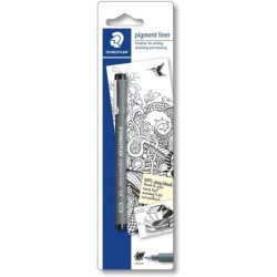 Staedtler Pigment Liner 308 Blister con pennarello calibrato - Tratto 0,8 mm - Punta ondulata in metallo - Colore nero