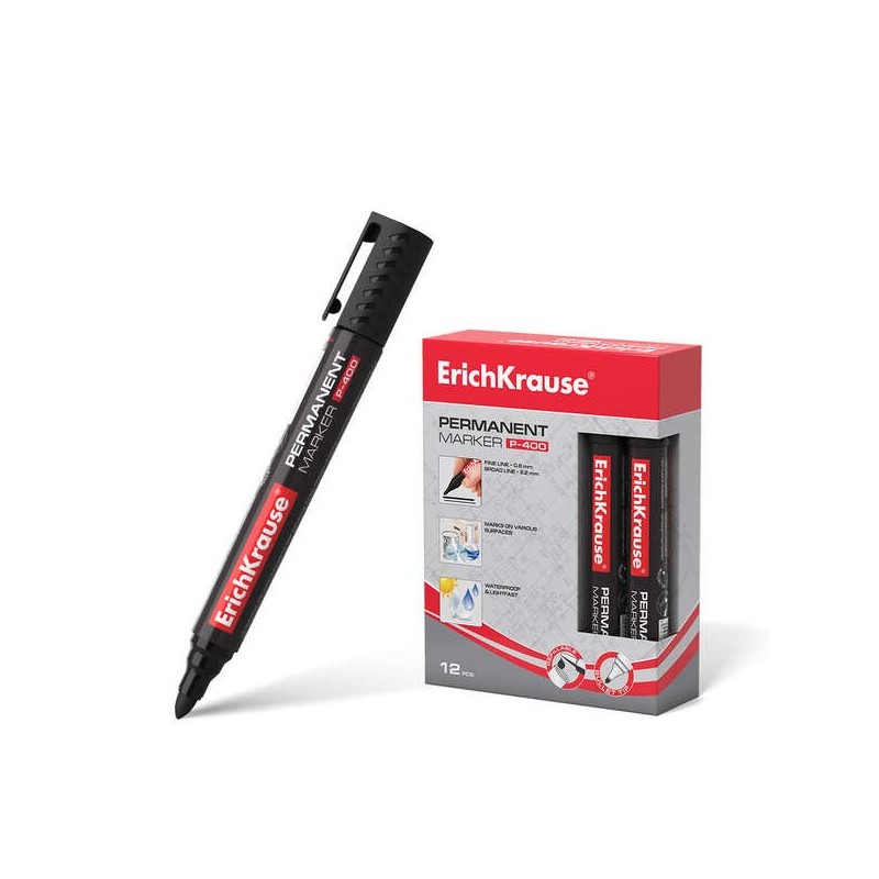 Pennarello permanente Erichkrause P-400 - Punta tonda - Resistente a più superfici - Colore nero 12pz 12pz Pennarello permanente Erichkrause P-400 - Punta tonda - Resistente a più superfici - Colore nero 12pz 12pz