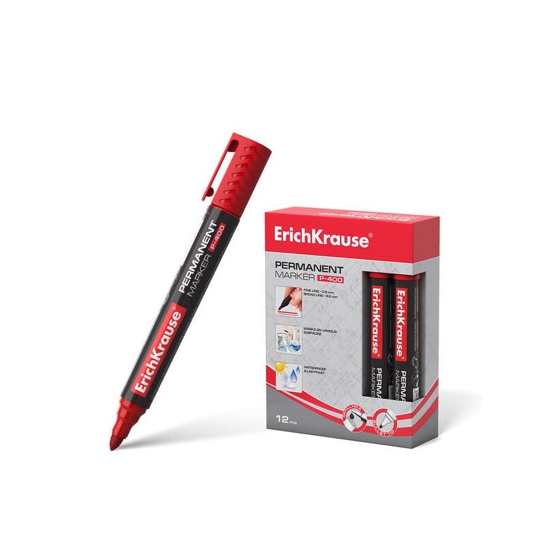 Erichkrause Marcador Permanente P-400 - Punta en Forma de Bala - Resistente a Multiples Superficies - Color Rojo Erichkrause Marcador Permanente P-400 - Punta en Forma de Bala - Resistente a Multiples Superficies - Color Rojo